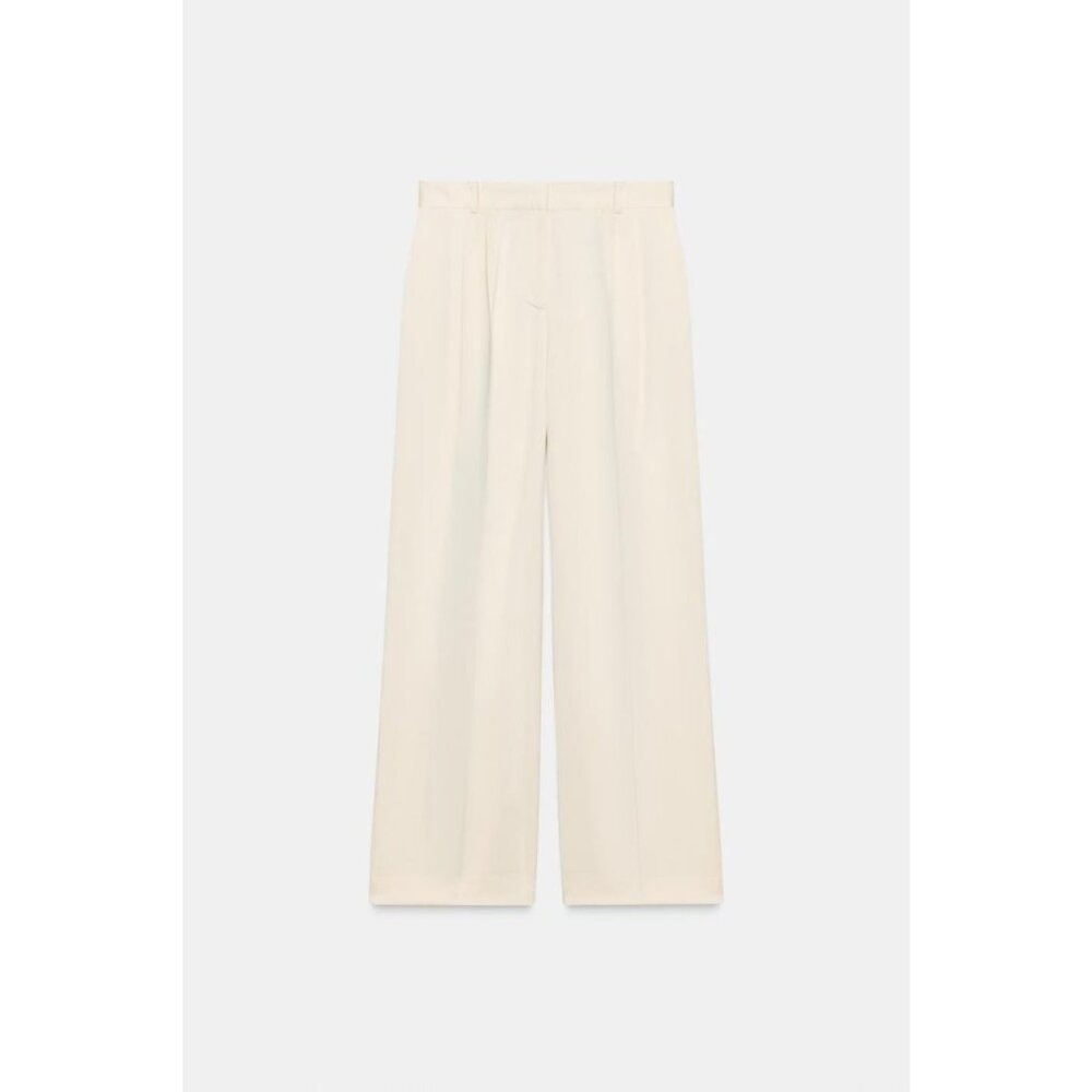 Zara Womens Pants S Ivory Pleated Straight Leg Trousers High Waist 9072/580 NWT - Picture 4 of 16